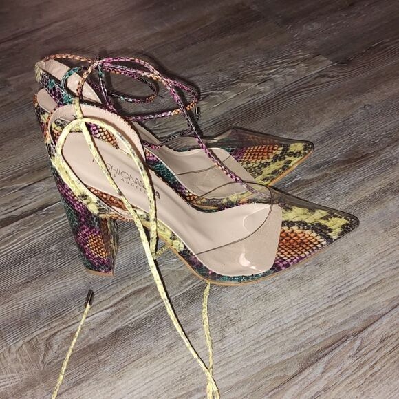 Fashion Nova Arani Multicolor Snakeskin Heels  Sz 9 NWOT - Picture 5 of 7